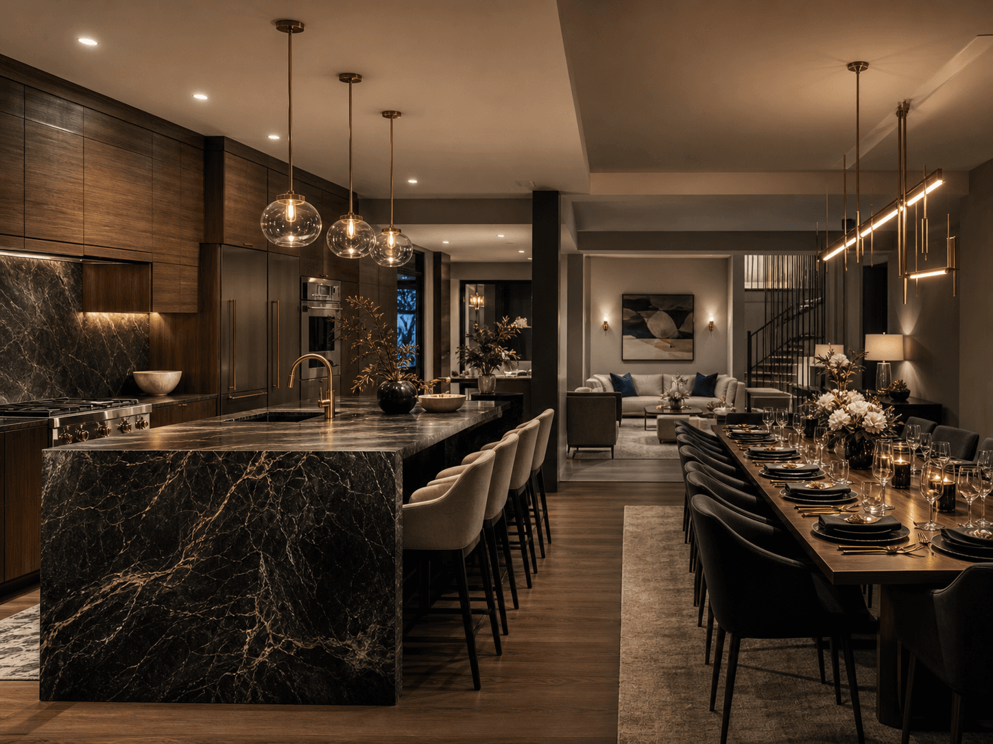 Luxury kitchen and dining space prepared for corporate team housing